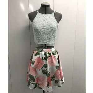 Mint and pink 2 piece floral print dress